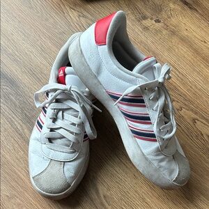 Adidas Classic White Sneakers with Red and Blue Accents